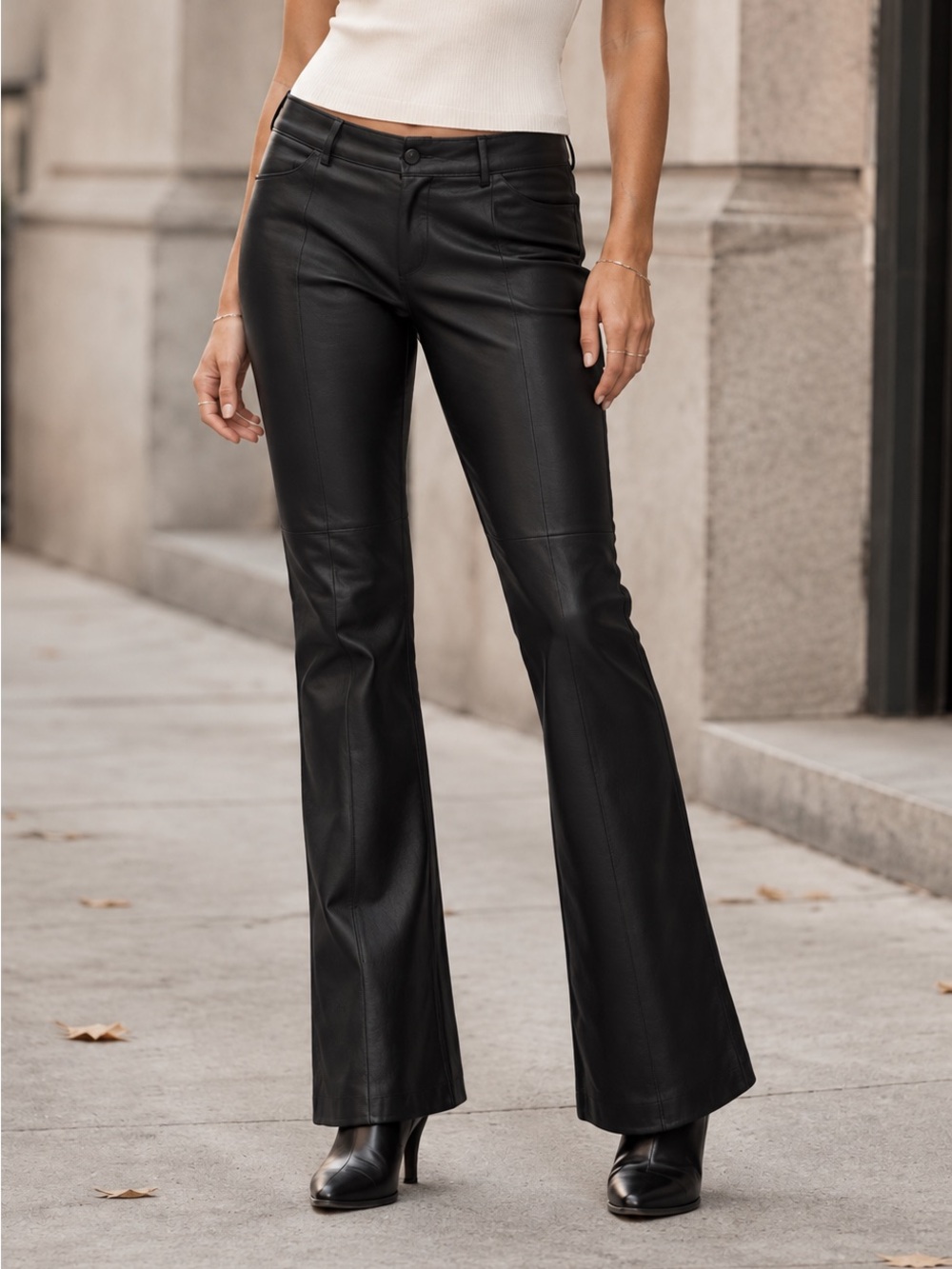 Vintage Y2K Caché Black Genuine Leather Flare Pants Size 4